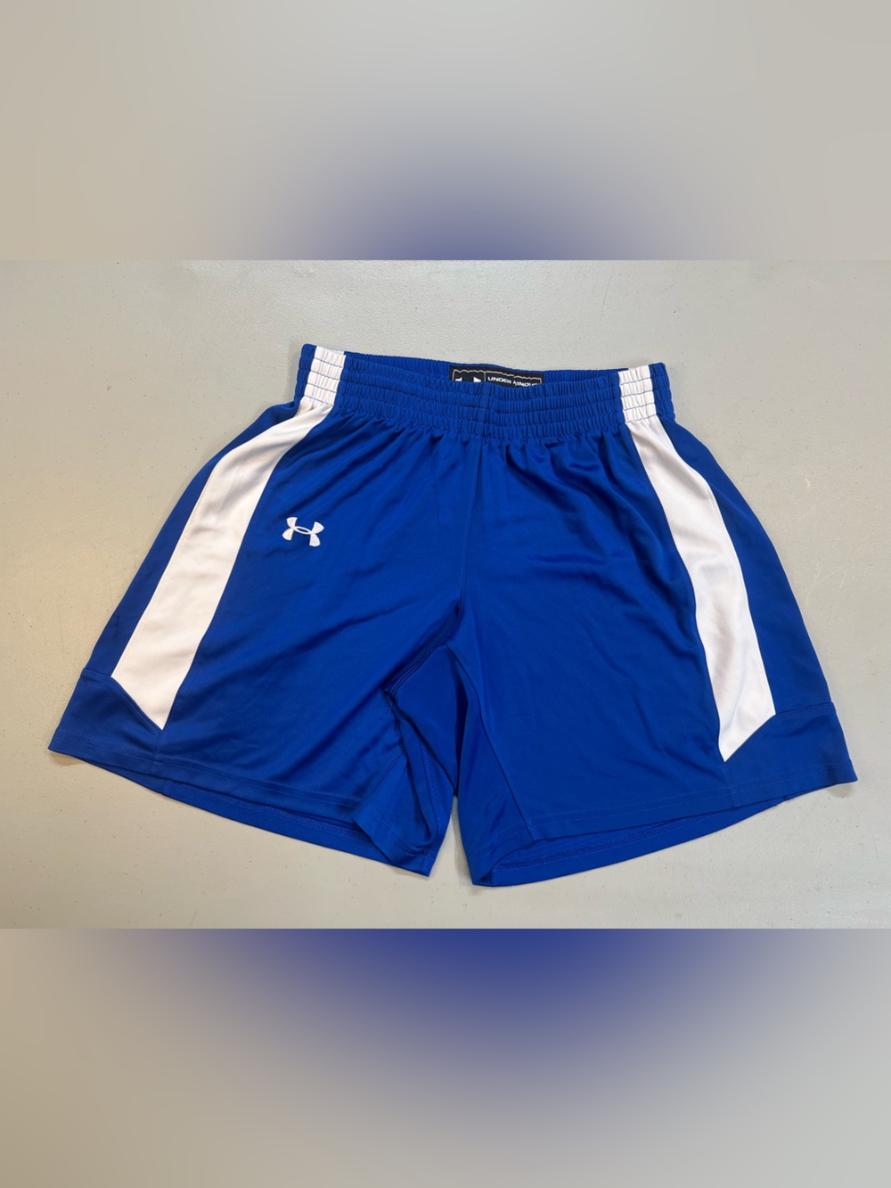 Under Armour Athletic Shorts Mens Medium Blue White Basketball Gym Activewear